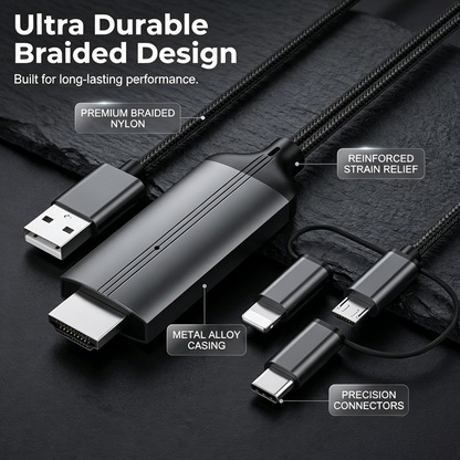 🌞Fris De Lente In Met 50% Korting!📱3-in-1 Telefoon naar HDMI Adapterkabel – 1080P Schermspiegeling voor TV, Monitor en Projector
