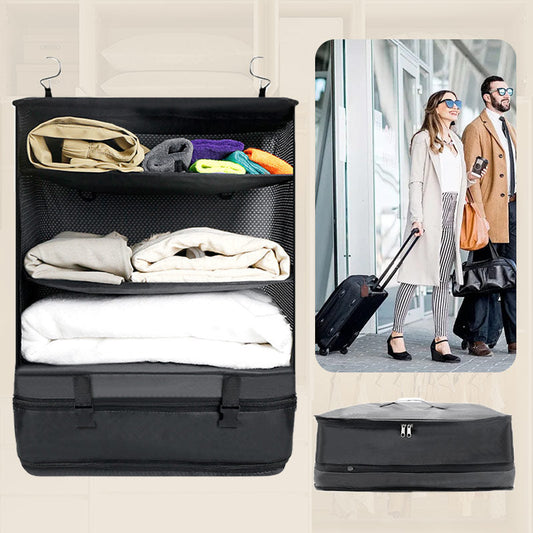 🌞Fris De Lente In Met 50% Korting!🧳Opvouwbare Hangende Reisorganizer van Mesh – Driedubbele Opbergtas voor Koffer, Kast en Badkamer