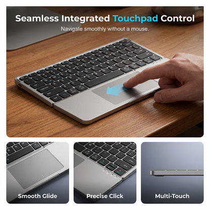 🌞Fris De Lente In Met 50% Korting!💻Ultradun Opvouwbaar Bluetooth Toetsenbord met Touchpad en Standaard – Voor Tablet, Smartphone en Mobiel Werken