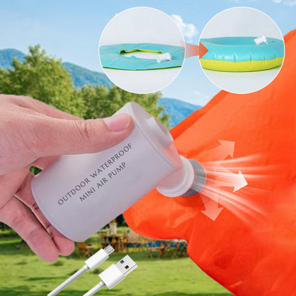 🌞Fris De Lente In Met 50% Korting!🏕️Waterdichte Mini Luchtpomp voor Outdoor – USB Oplaadbare Campingpomp voor Luchtbedden, Zwembanden en Opblaasartikelen