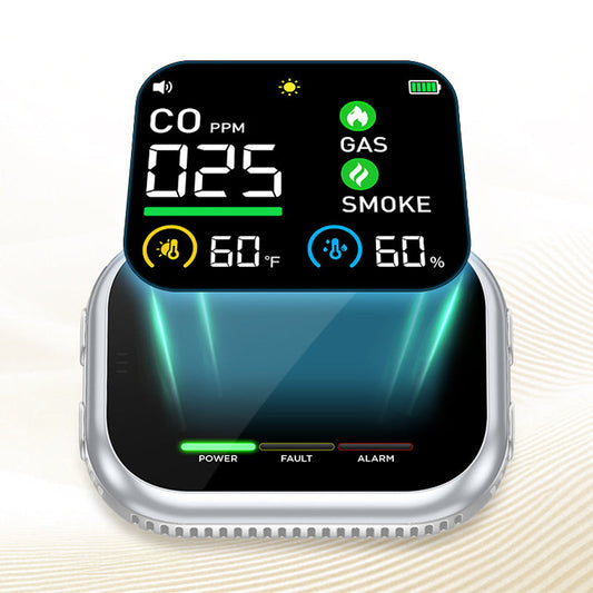 ❄️Zomerfresh 50% Korting!🏠Multigas Alarm met LCD Display – CO-, Gas- en Rookmelder met Temperatuur, Luchtvochtigheid en Batterijback-up