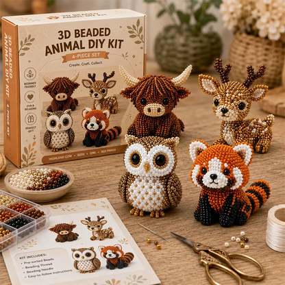 ❄️Zomerfresh 50% Korting!🐮3D Kralen Dieren DIY Set – Schattige Beginnersvriendelijke Knutselset voor Decoratie, Ontspanning & Cadeau
