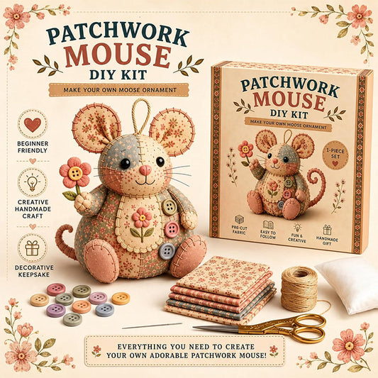 ❄️Zomerfresh 50% Korting!🐭DIY Patchwork Muis Naaiset – Complete Beginnersvriendelijke Knutselset met Stoffen, Vulling & Handleiding