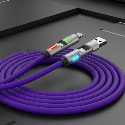 ❄️Zomerfresh 50% Korting!🔌4-in-1 LED Laadkabel – Universele Snellaadkabel met Verlichte Connector voor Telefoon, Tablet & Auto