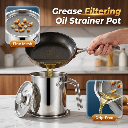 Stainless Steel Oil Strainer Pot with Lid