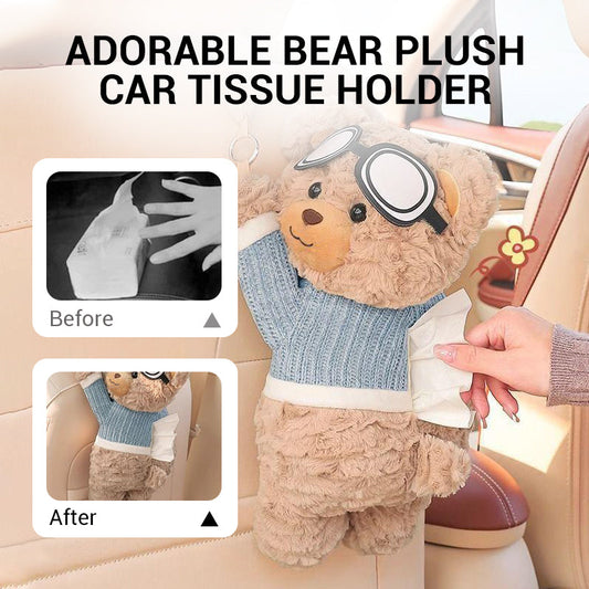 ❄️Zomerfresh 50% Korting!🧸Pluche Beer Tissuehouder voor Auto – Schattige Hangende Tissuebox voor Hoofdsteun, Stoel & Interieur