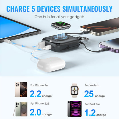 ❄️Zomerfresh 50% Korting!🔋Magnetische 10000mAh Powerbank met Ingebouwde Kabels – 22,5W Snellader voor Telefoon, Watch, Oortjes & Tablet