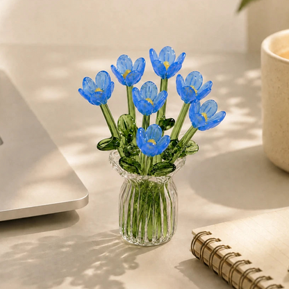 ❄️Zomerfresh 50% Korting!🌷Mini Glazen Bloemenboeket met Vaasje – Elegante Decoratie voor Bureau, Vensterbank & Cadeau