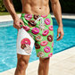 Men's Quick Dry Double Layer Swim Trunks with Compression Liner Printed Beach Shorts