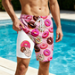 Men's Quick Dry Double Layer Swim Trunks with Compression Liner Printed Beach Shorts
