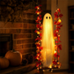 ❄️Zomerfresh 50% Korting!👻Hangend Halloween Spook met LED-Verlichting – Herfstdecoratie met Esdoornbladeren voor Voordeur, Veranda & Feest
