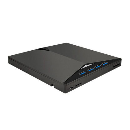 7-in-1 Externe DVD-Speler en Brander – USB 3.0 & USB-C Drive met USB Hub, SD/TF Kaartlezer en Ingebouwde Kabel