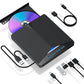 7-in-1 Externe DVD-Speler en Brander – USB 3.0 & USB-C Drive met USB Hub, SD/TF Kaartlezer en Ingebouwde Kabel