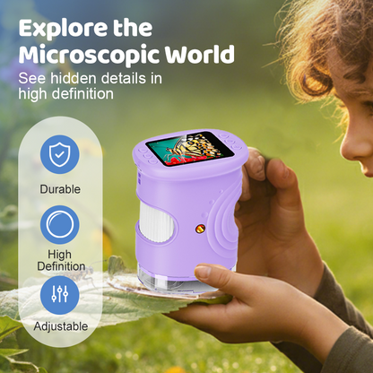 1000X Handheld Digital Microscope with 4K 2'' IPS Screen, USB-Powered Portable Microscope for Kids & Students, Educational Science Toy, Compact & Durable Gift