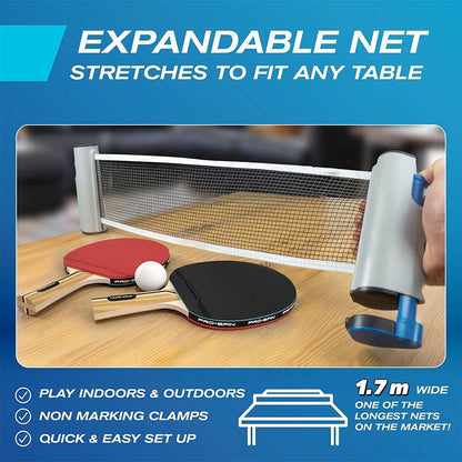 ❄️Zomerfresh 50% Korting!🏓Uitschuifbaar Tafeltennisnet met Klemmen – Draagbaar Pingpongnet voor Thuis, Kantoor, Camping en Buiten